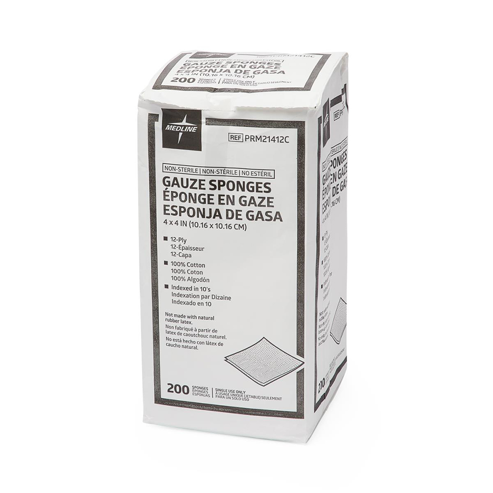 Medline - Cotton Woven Gauze Sponges, Nonsterile, 12-Ply, 4x4, 200 sponges/pk (case of 10)